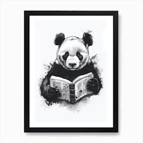 Giant Panda Reading Ink Illustration 1 Art Print