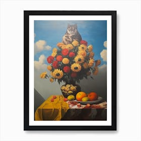 Chrysanthemums With A Cat 2 Dali Surrealism Style Art Print