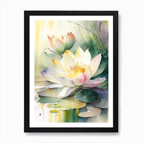 Lotus Flowers In Garden Storybook Watercolour 2 Art Print