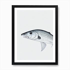 Atlantic Sturgeon Black & White Drawing Art Print