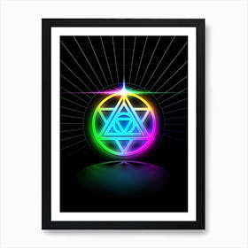 Neon Geometric Glyph in Candy Blue and Pink with Rainbow Sparkle on Black n.0026 Art Print