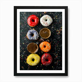 Set of colored donuts — Food kitchen poster/blackboard, photo art Art Print
