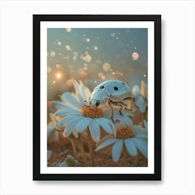 Ladybug On Daisies Art Print