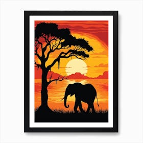 African Elephant Sunset Silhouette 4 Art Print