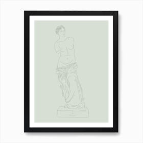 Venus de Milo Line Drawing - Green Art Print