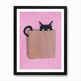 Black Cat In Paper Bag Art Print
