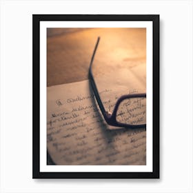 Handwritten Text And Eyeglasses Art Print