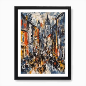 Painting Of A Paris With A Cat In The Style Of Abstract Expressionism, Pollock Style 4 Art Print