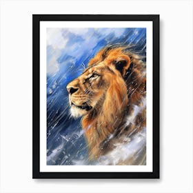 African Lion Facing A Storm Acrylic Painting 4 Art Print