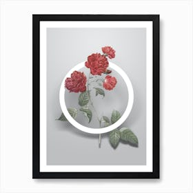 Vintage Red Cabbage Rose in Bloom Minimalist Flower Geometric Circle on Soft Gray n.0048 Art Print