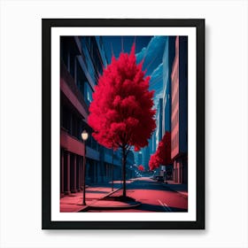 Red Tree In The City Art Print