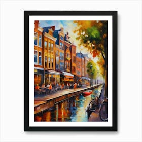 The city of Amsterdam, Netherlands, streets, cafes, passing by, the beauty of summer, oil colors.27 Art Print