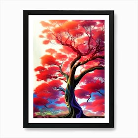 Autumn Fall Tree Landscape Peaceful Artwork Nature Branches Truck Colorful Fall Color Leaves Art Print