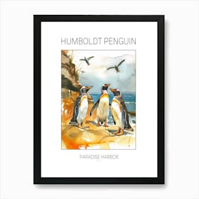 Humboldt Penguin Paradise Harbor Watercolour Painting 1 Poster Art Print