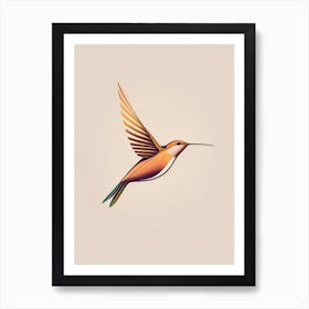 Hummingbird In Flight Retro Minimal Art Print