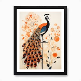 Peacock, Woodblock Animal Drawing 4 Art Print