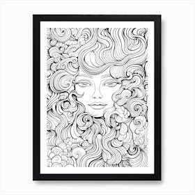 Wavy Hair Illustration Line Drawing 2 Art Print