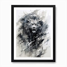 Lion Art Painting Japanese Ink Style 4 Art Print