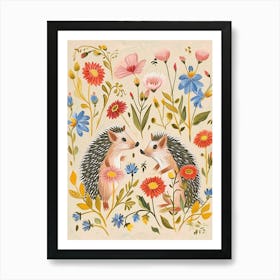 Folksy Floral Animal Drawing Hedgehog 7 Art Print