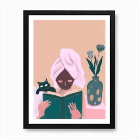 Spa Day With A Face Mask And Cat Art Print