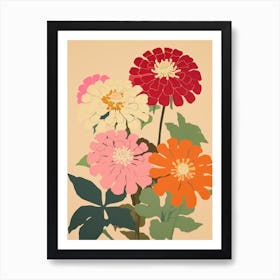 Zinnias Flower Big Bold Illustration 1 Art Print