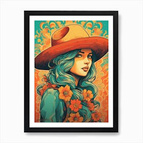 Portrait Cowgirl Illustration 1 Art Print