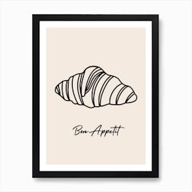 Croissant Line Drawing B&W Art Print