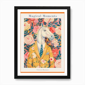 Floral Fauvism Style Unicorn In A Suit 1 Poster Art Print