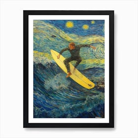 Surfing In The Style Of Van Gogh 2 Art Print