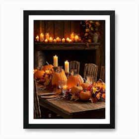 Autumn Table Decoration Cascading Leaves Of Warm Hues Rest Atop Smooth Pumpkins With Textured Exter 2 1 Art Print