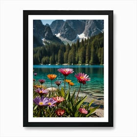 Dolomite Lake With Flowers Art Print