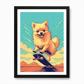 Pomeranian Dog Skateboarding Illustration 1 Art Print