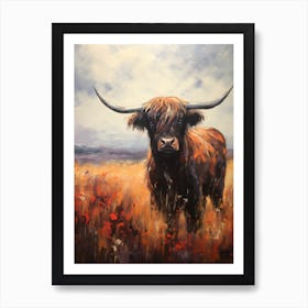 Warm Tones Impressionism Style Paintingh Of Highland Cow In The Valley 1 Art Print