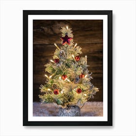 Christmas Tree On A Wooden Background 2 Art Print