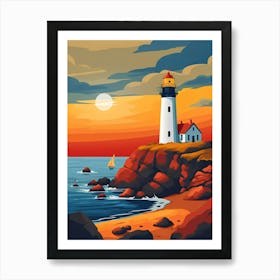 Lighthouse At Sunset Art Print