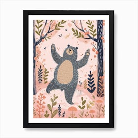 Sloth Bear Dancing In The Woods Storybook Illustration 4 Art Print