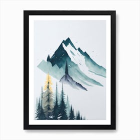 Mountain And Forest In Minimalist Watercolor Vertical Composition 102 Art Print