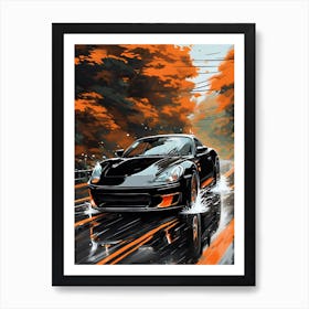 Car Driving In The Rain Art Print