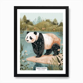 Giant Panda Standing On A River Bank Poster 3 Art Print