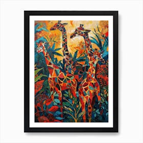 Giraffes In The Leaves Abstract Painting 1 Art Print