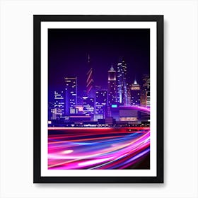 Neon city: fast lights #2 (synthwave/vaporwave/retrowave/cyberpunk) — aesthetic poster Art Print