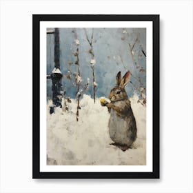 Vintage Winter Animal Painting Rabbit 2 Art Print