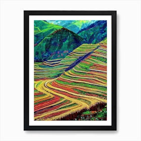 Banaue Rice Terraces Philippines Pointillism Style Tropical Destination Art Print