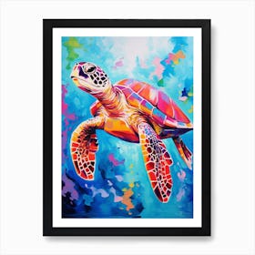 Colourful Sea Turtle Swimming 1 Art Print