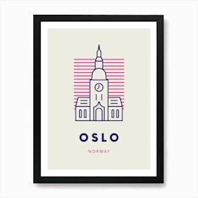 Navy And Pink Minimalistic Line Art Oslo Art Print