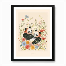 Folksy Floral Animal Drawing Panda 4 Poster Art Print