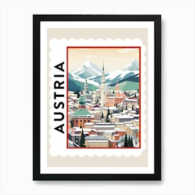 Retro Winter Stamp Poster Salzburg Austria 1 Art Print