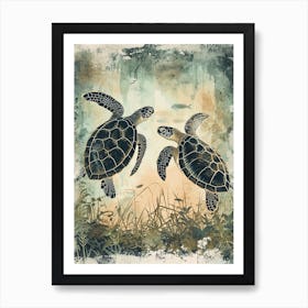 Vintage Sea Turtle Friends Illustration 3 Art Print