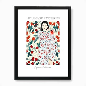 Woman Portrait With Cherries 8 Pattern Poster Art Print