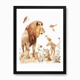 African Lion Interaction With Other Wildlife Clipart 3 Art Print